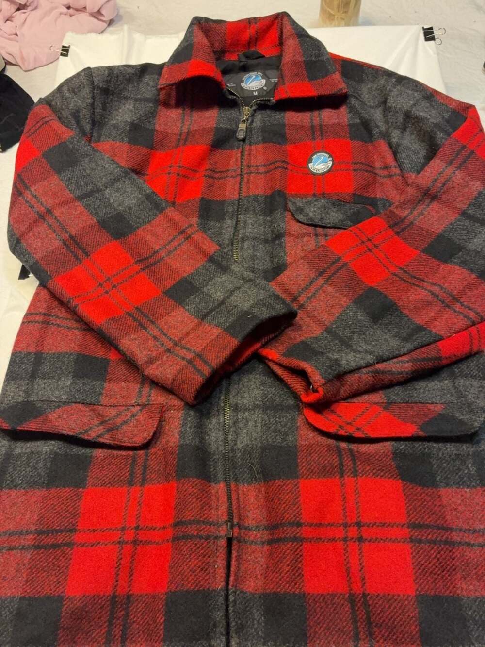 Swandri Original Wool Plaid Zip-Up Jacket Red/Black Size M